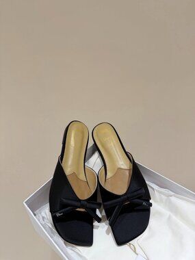 Dior Sandals | Dior Black Satin Bow Square Toe Slide Sandals